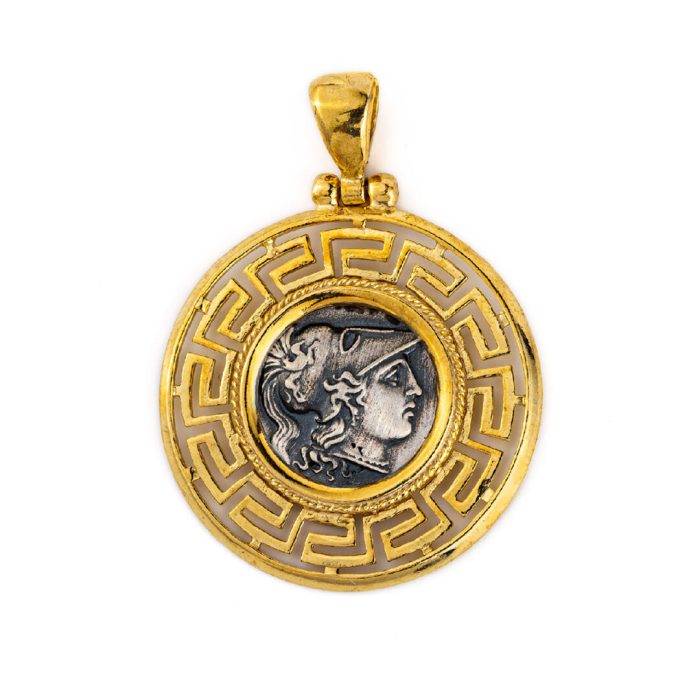 Greek Goddess Athena Coin Pendant - Sterling Silver - Image 1