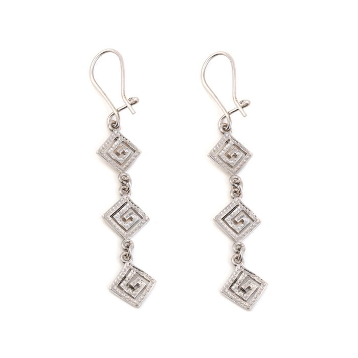 Triple Greek Key Drop Earrings – 925 Sterling Silver - Image 3