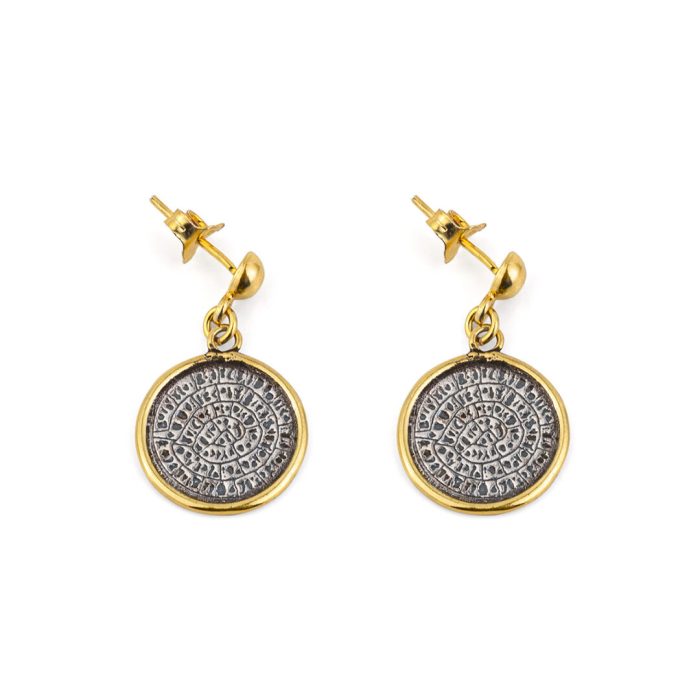Minoan Phaistos Disc Earrings – Sterling Silver and Gold Plated - Image 3