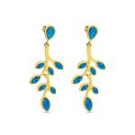 Olive Leaf Opal Golden Earrings - Sterling Silver