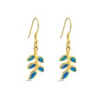 Olive Leaf Opal Earrings - Sterling Silver and Gold Plated