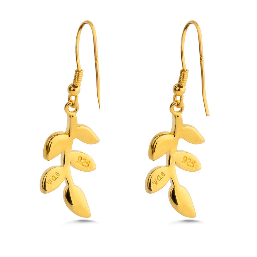 MI-SK-09165011b Olive Leaf Opal Earrings - Sterling Silver and Gold Plated - Image 3