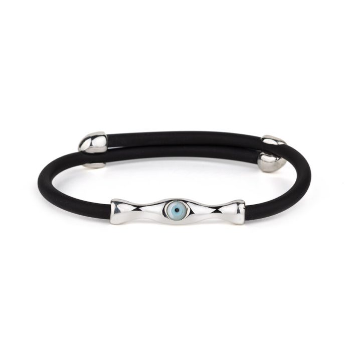 Evil Eye Caoutchouc Bracelet  – 925 Sterling Silver - Image 1