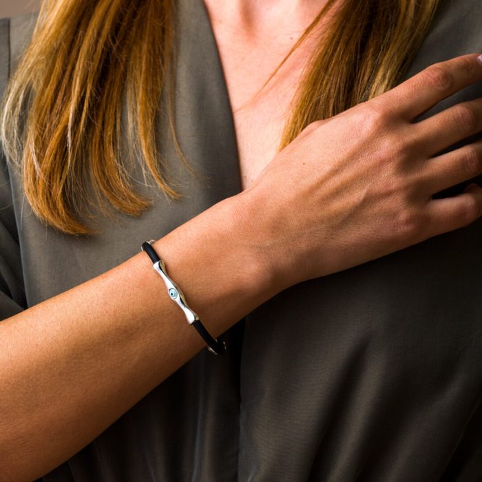 Evil Eye Caoutchouc Bracelet  – 925 Sterling Silver - Image 2