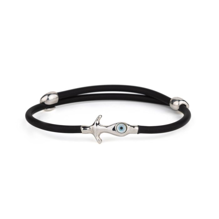 Evil Eye Ancor Caoutchouc Bracelet  – 925 Sterling Silver - Image 1