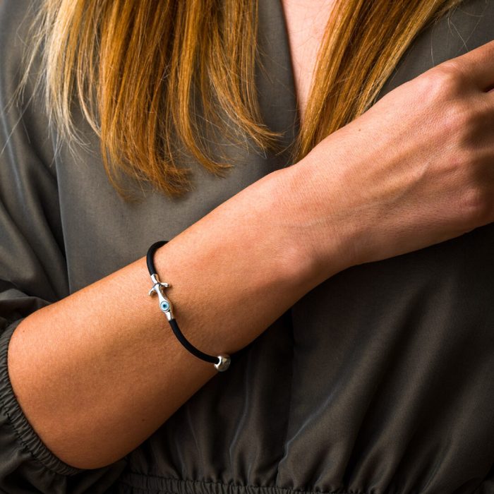 Evil Eye Ancor Caoutchouc Bracelet  – 925 Sterling Silver - Image 2