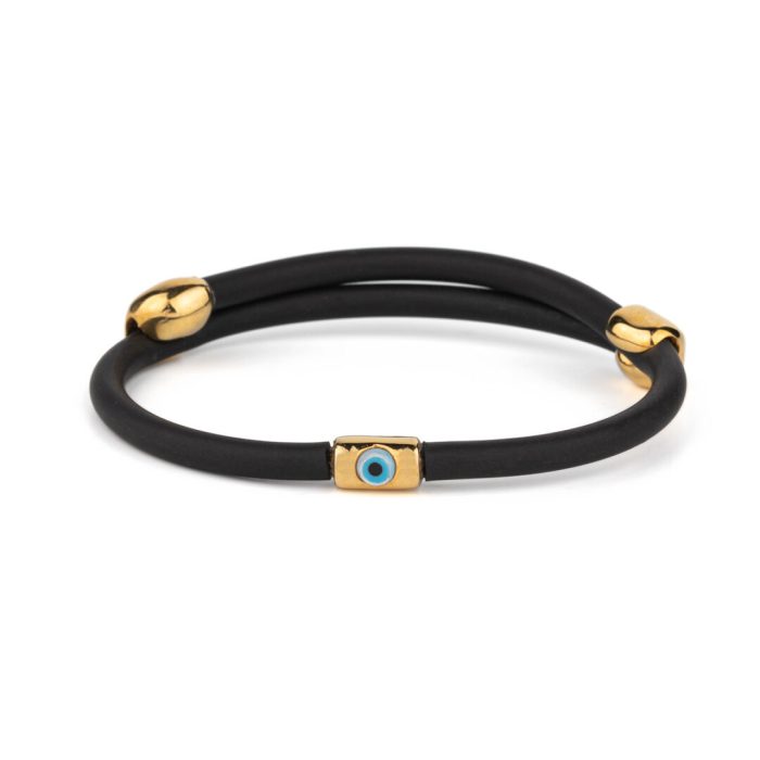 Fildisi Evil Eye Caoutchouc Bracelet – Sterling Silver and Gold Plated - Image 1