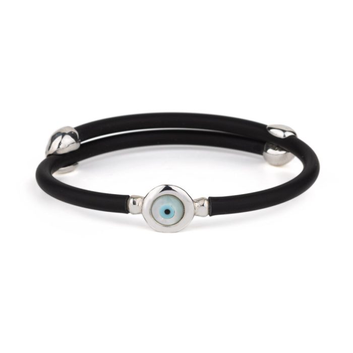 Fildisi Round Evil Eye Caoutchouc Bracelet – 925 Sterling Silver - Image 1