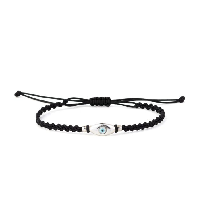 Evil Eye Black Macrame Bracelet – 925 Sterling Silver - Image 1