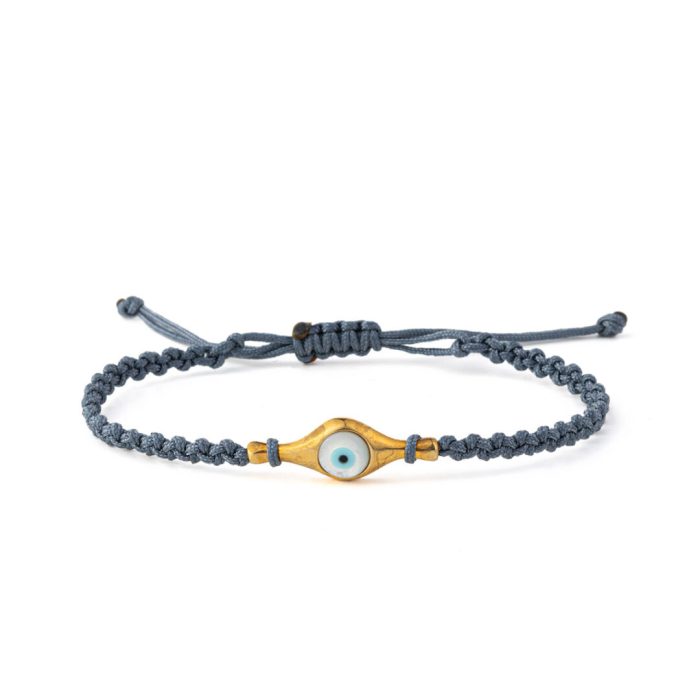 Fildisi Evil Eye Grey Macrame Bracelet – 925 Sterling Silver and Gold Plated - Image 1
