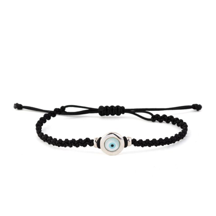 Round Fildisi Eye Black Macrame Bracelet – 925 Sterling Silver - Image 1