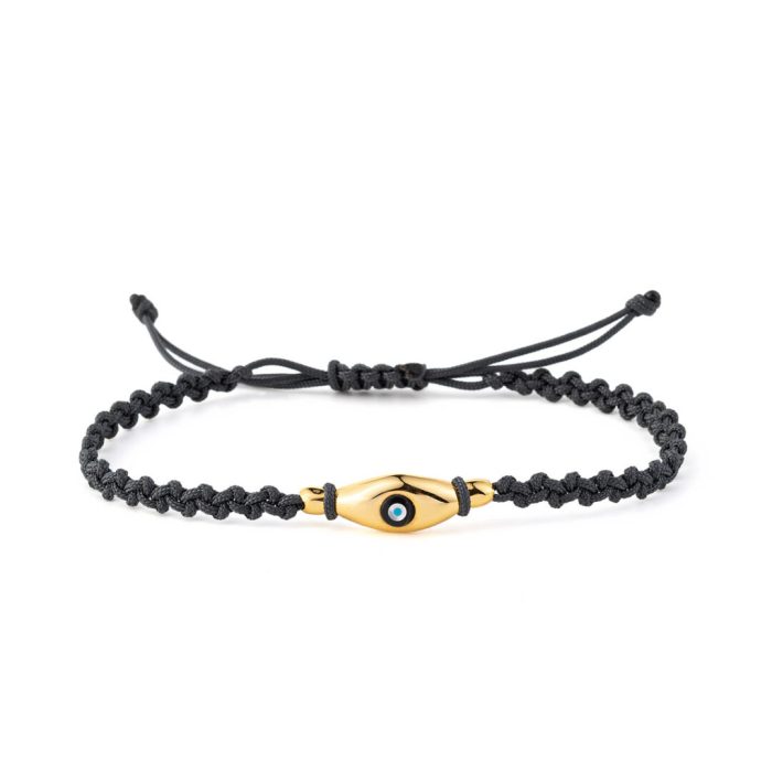 Evil Eye Dark Grey Macrame Bracelet – 925 Sterling Silver and Gold Plated - Image 1