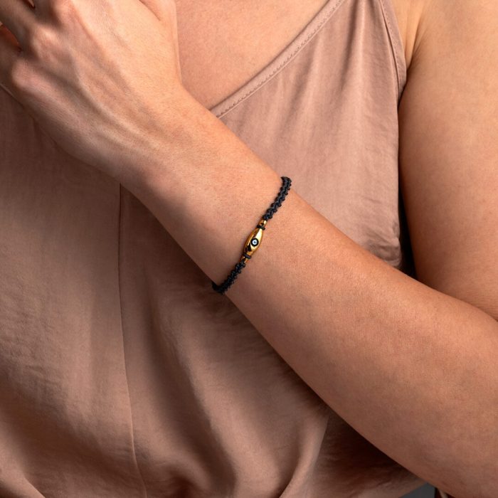 Evil Eye Dark Grey Macrame Bracelet – 925 Sterling Silver and Gold Plated - Image 2