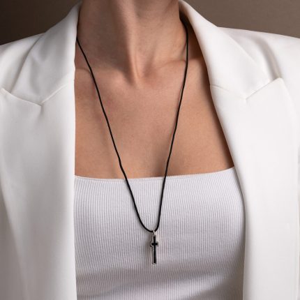 Black Cross Cord Necklace