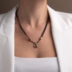 Κολιέ Μάτι με Μαύρο Κορδόνι - Ασήμι και Επίχρυσωμένο Ασήμι - Image 2