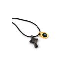 Black Platinum Plated Cross Necklace with Evil Eye - Image 2