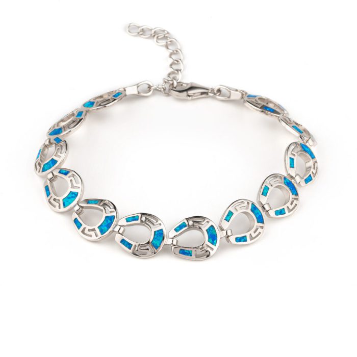 Greek Key Blue Opal Bracelet – 925 Sterling Silver - Image 1