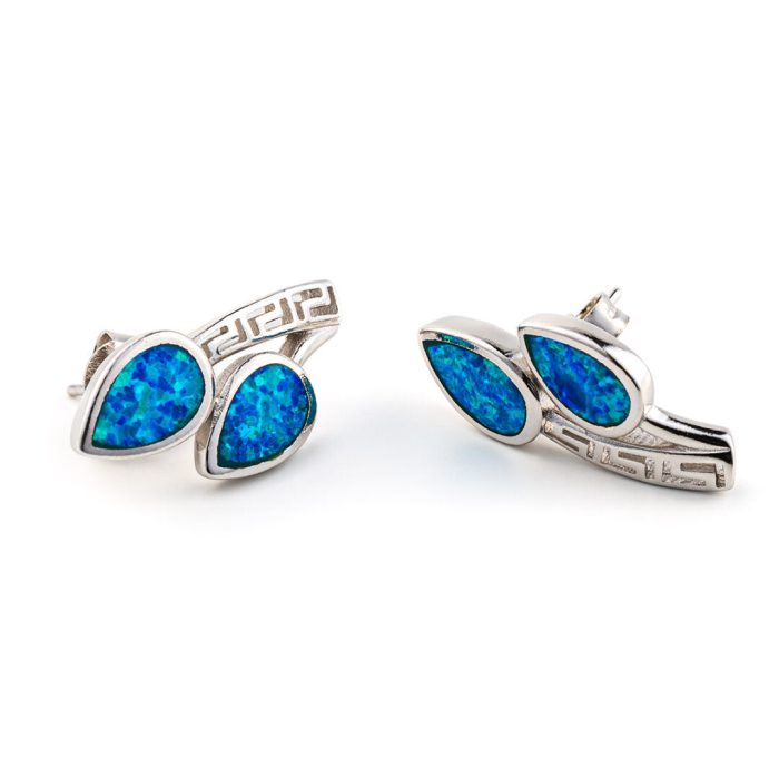 Leaf Stud Earrings – 925 Sterling Silver with Opal - Image 2