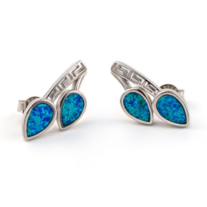 Leaf Stud Earrings – 925 Sterling Silver with Opal - Image 1