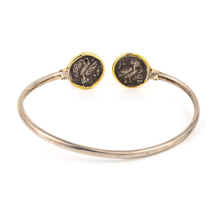 Goddess Athena Coin Hinge Bracelet – 14K Gold and 925 Sterling Silver - Image 3