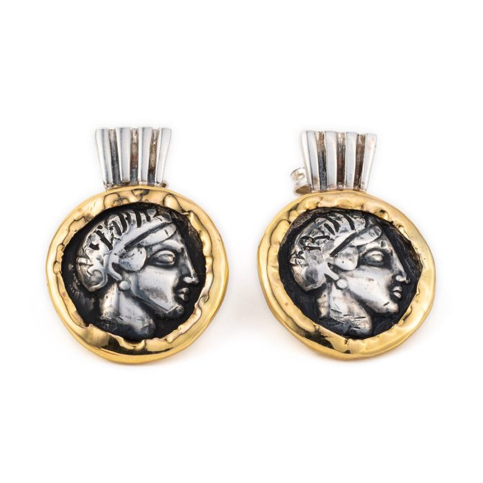 14K Gold Sterling Silver Goddess Athena Earrings - Image 1