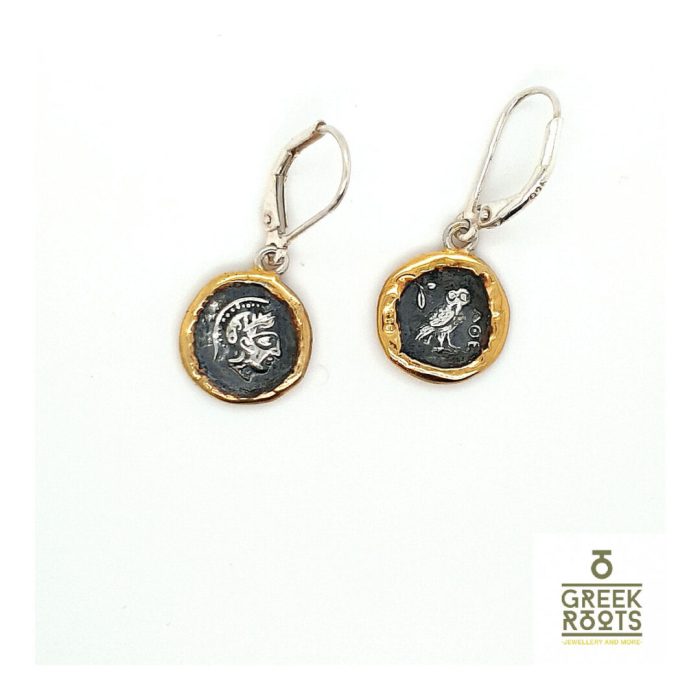 Goddess Athena Earrings - 14K Gold and Sterling Silver - Image 2