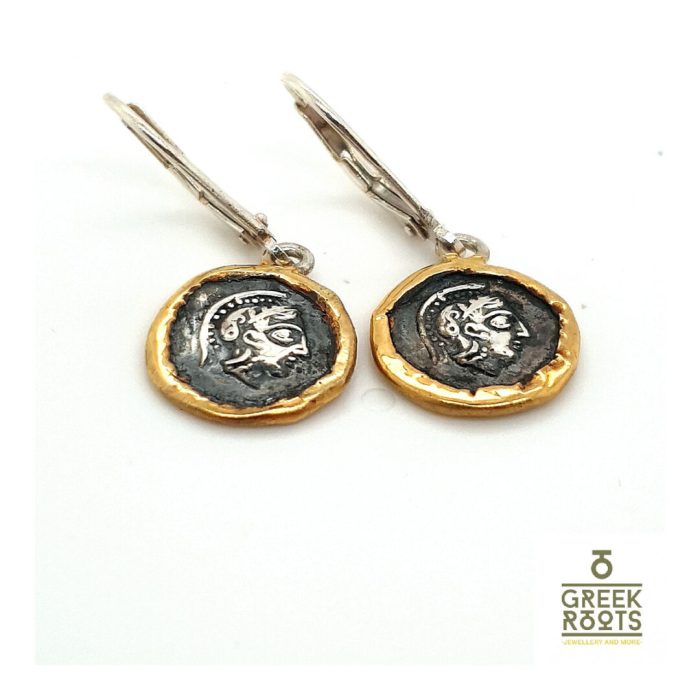 Goddess Athena Earrings - 14K Gold and Sterling Silver - Image 3