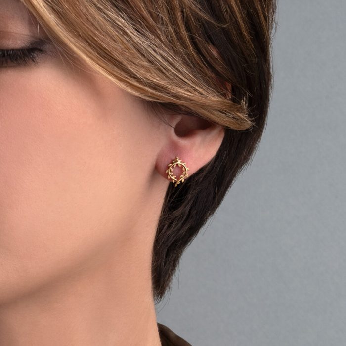 Olive Wreath Earrings – 14K Solid Yellow Gold - Image 2