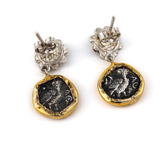 Athena Goddess Earrings - 14K Gold and 925 Sterling Silver - Image 3