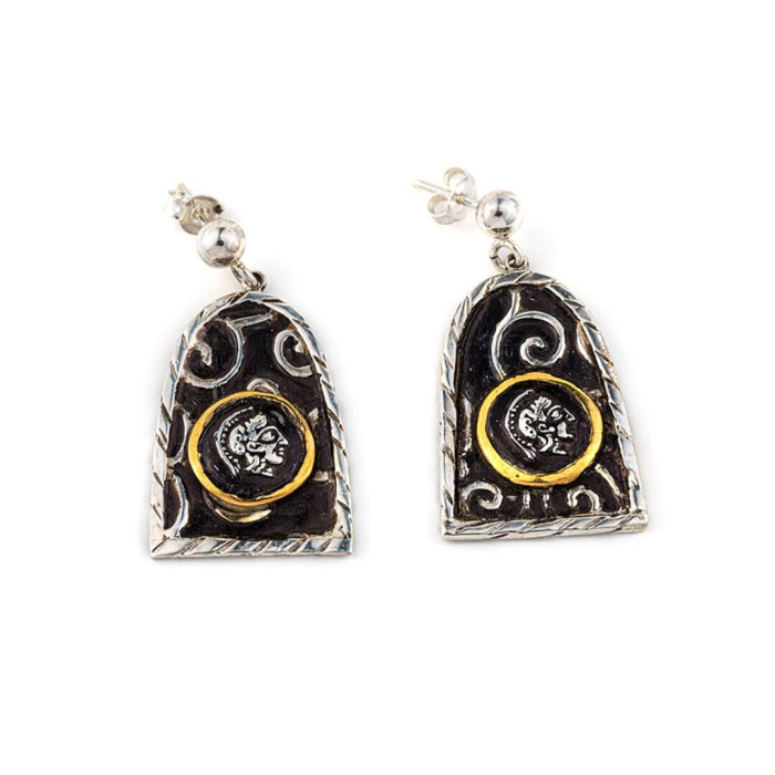 Goddess Athena Earrings - 14K Gold and 925 Sterling Silver - Image 1