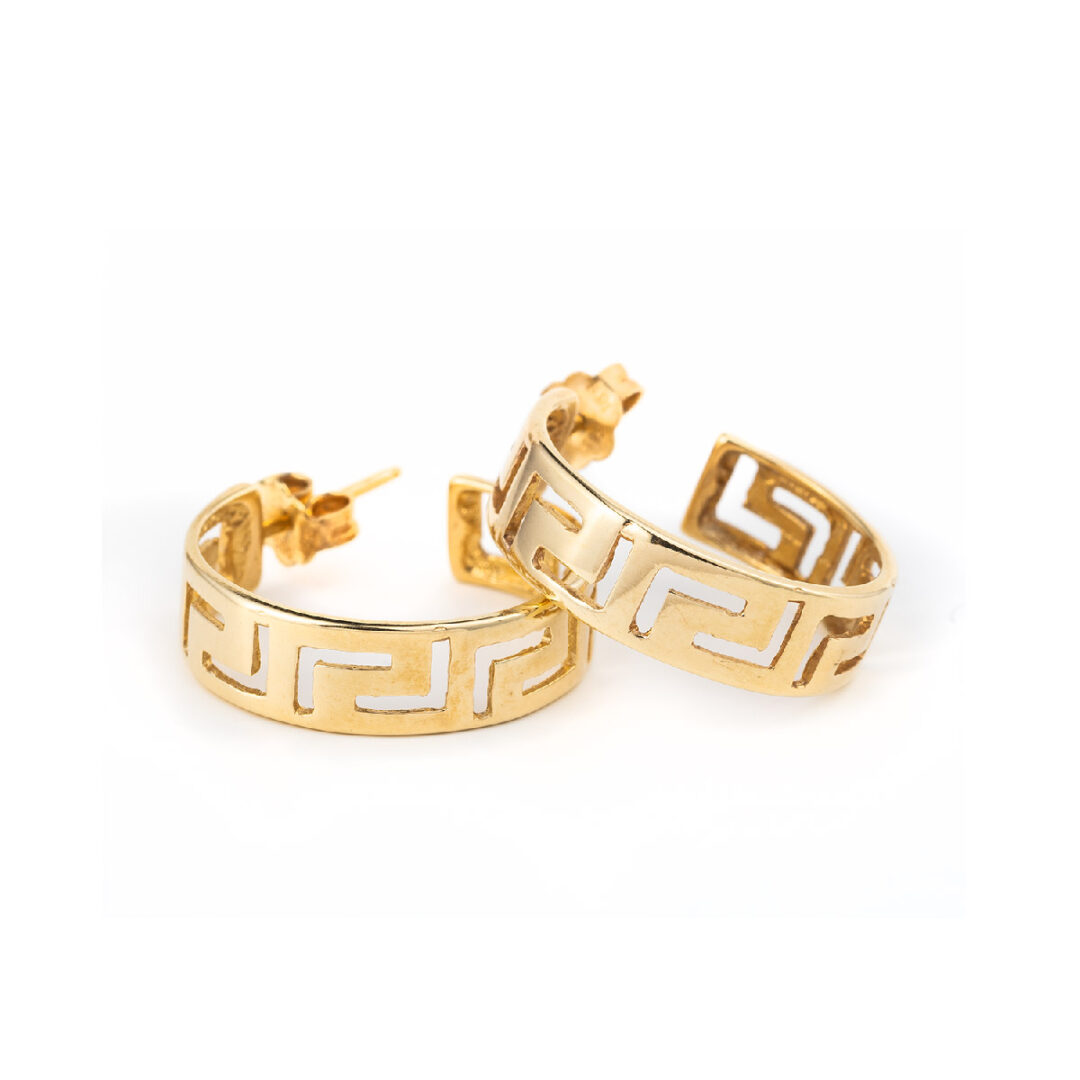 OW-E-1407 14K Gold Meander Hoops - Image 1