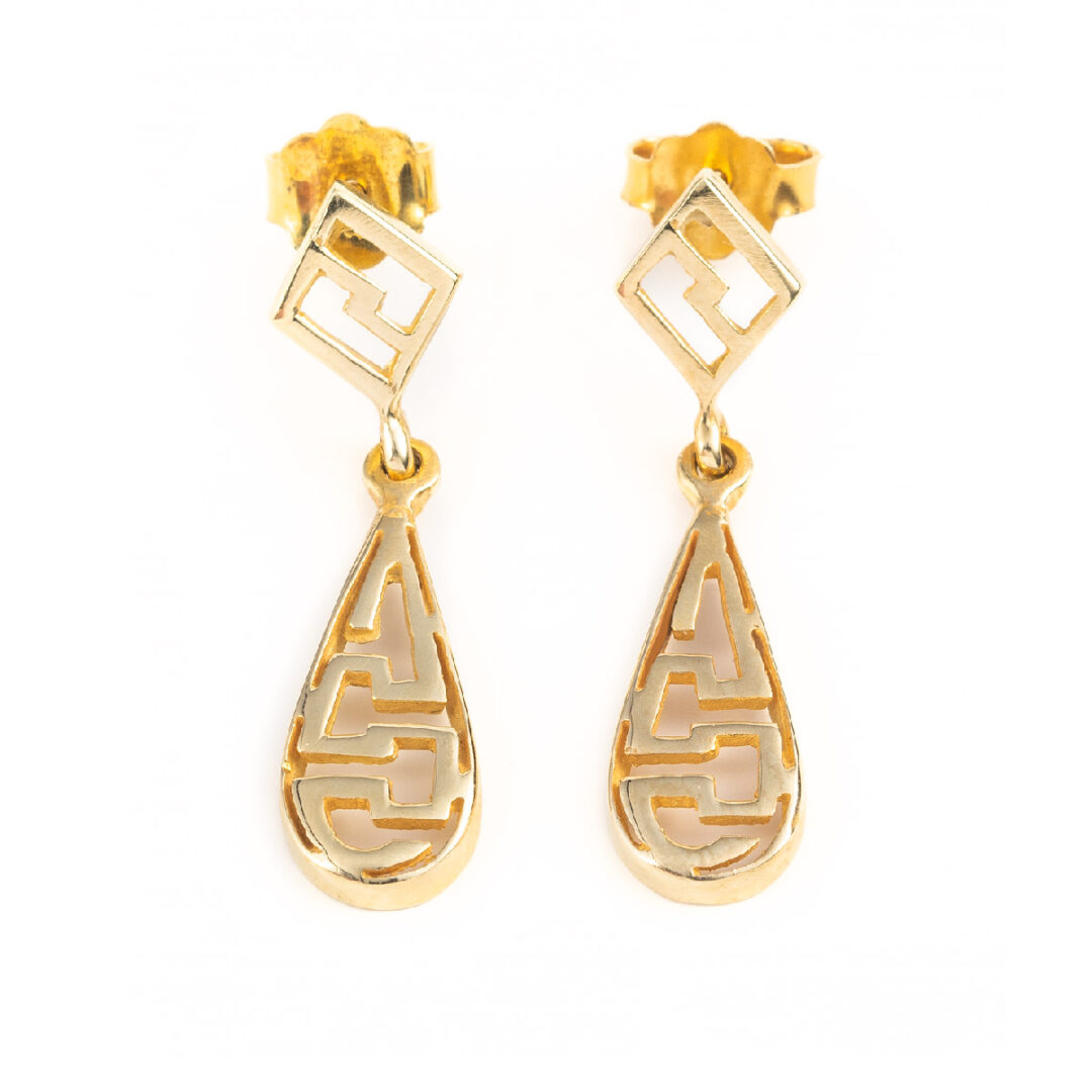 OW-E-1408 14K Gold Meander Dangling Earrings - Image 1