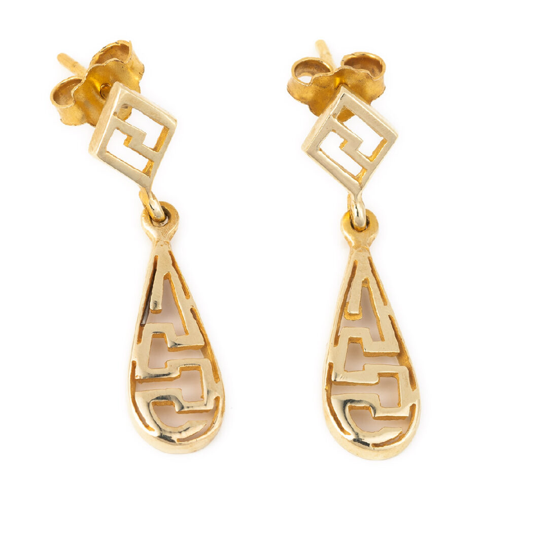 OW-E-1408b 14K Gold Meander Dangling Earrings - Image 2