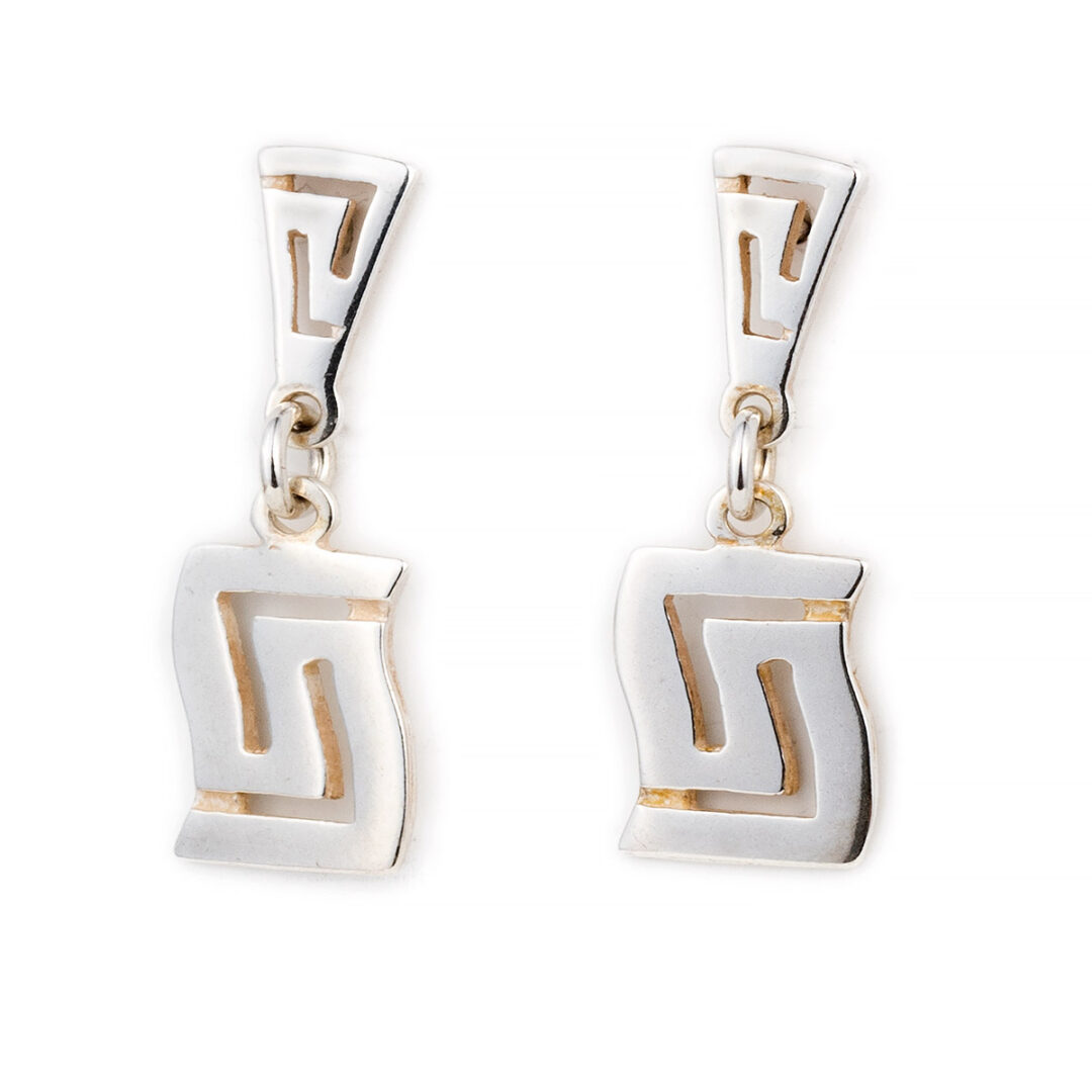 OW-E-1807 Greek Key Meander Dangle Earrings - Image 1