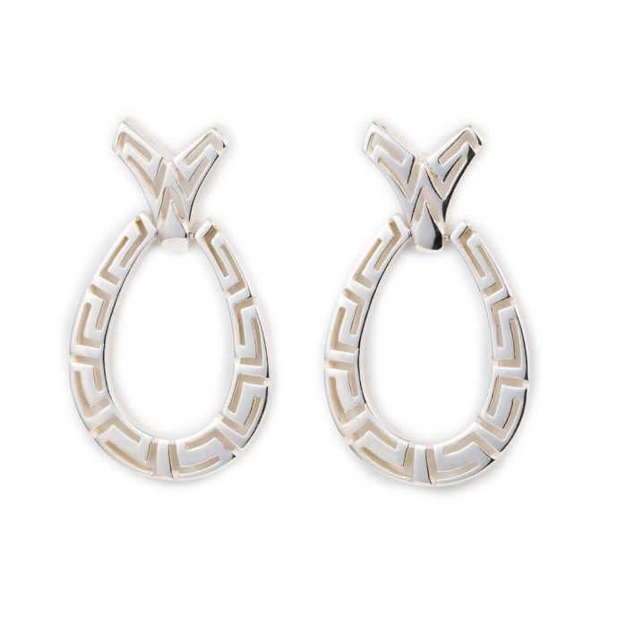 Sterling Silver Meander Greek Key Earrings - Image 1