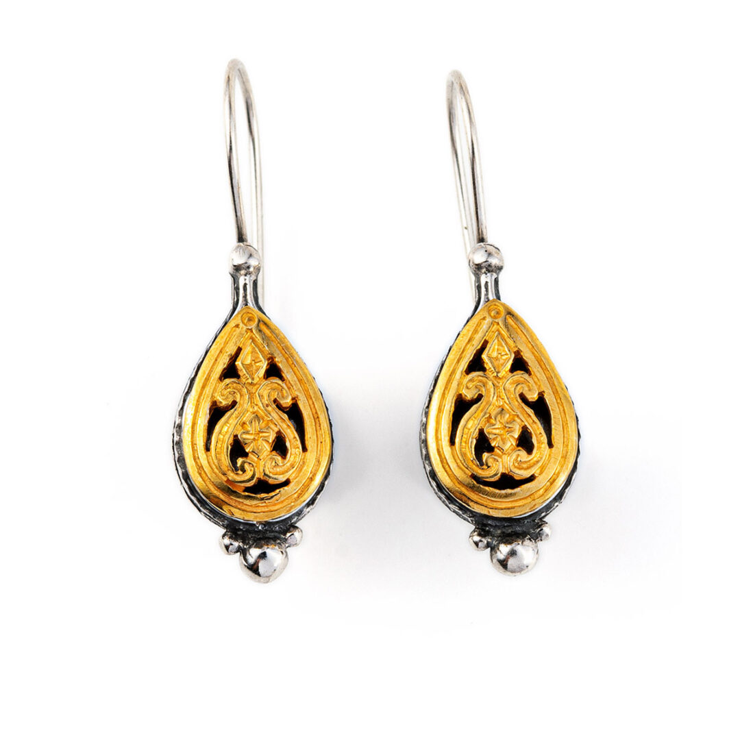 PA-SK-05061009_1 Vintage Engraved earrings - silver and gold plated - Image 1