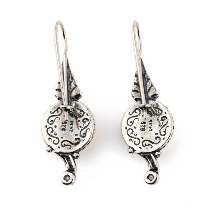 Vintage Engraved Flower Drop Earrings - silver and gold plated - Image 2