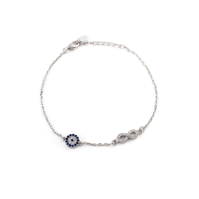 Sterling Silver Evil Eye Infinity Bracelet with Zircon - Image 1