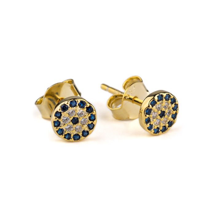 Eye Stud Zircon Earrings with Blue Zircon – Sterling Silver and Gold Plated - Image 1