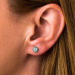 Eye Stud Zircon Earrings with Turquoise Zircon – Sterling Silver and Gold Plated - Image 2