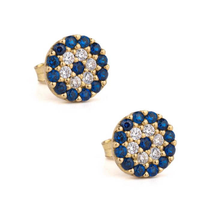 Evil Eye Round Stud Earrings – 9K Gold - Image 1