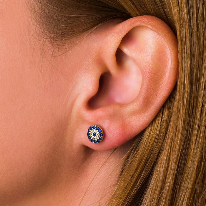 Evil Eye Round Stud Earrings – 9K Gold - Image 2