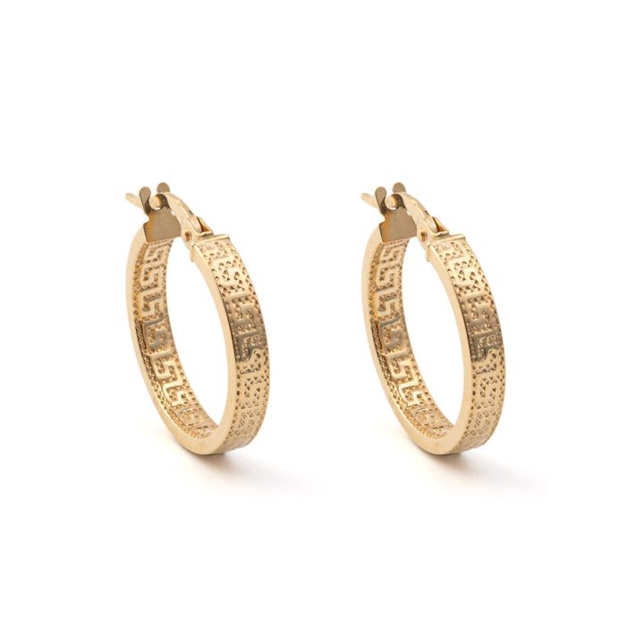 Greek Key Meandros Hoop Earrings - 14K Gold - Image 2