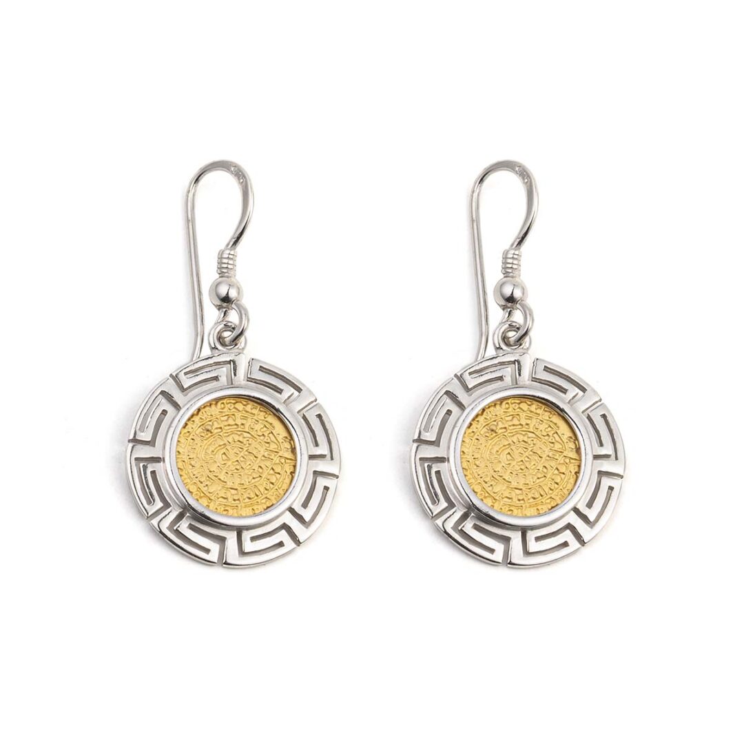 S654 Phaistos Disc Earrings - Sterling Silver and Gold Plated