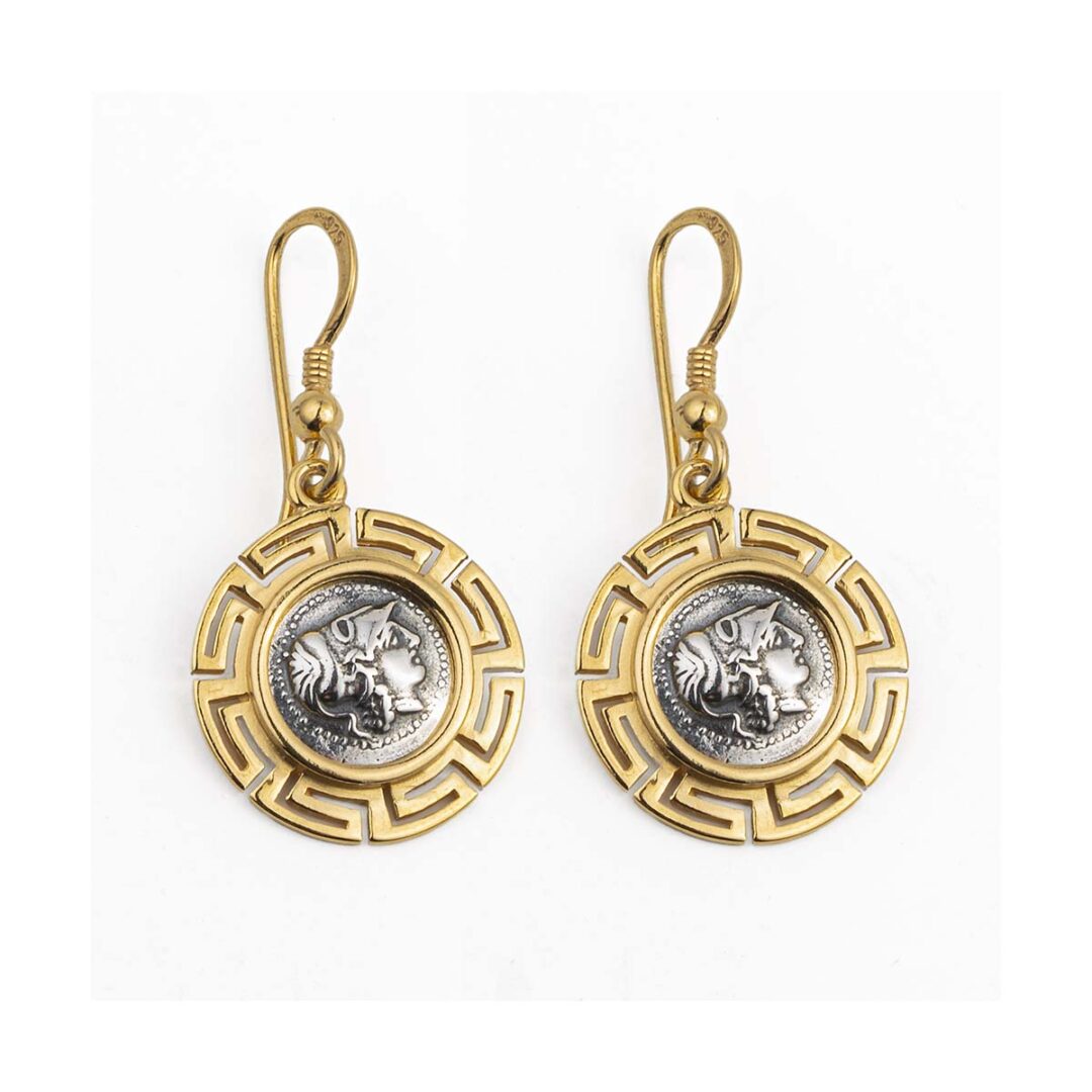 S656 Athena Coin Drop Earrings - 925 Sterling Silver