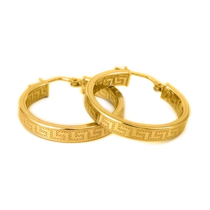 Greek Key Hoop Earrings - Sterling Silver Gold Plated - Image 1