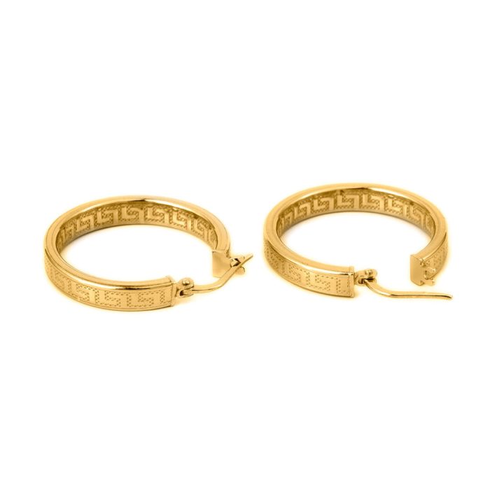 Greek Key Hoop Earrings - Sterling Silver Gold Plated - Image 2