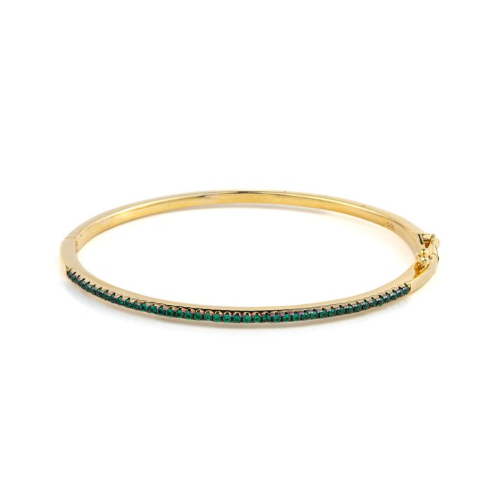 Cubic Zirconia Bangle Bracelet - Sterling Silver and Gold Plated - Image 1