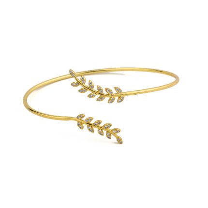 Βραχιόλι Bangle Ελιά με Ζιργκόν - Ασήμι 925 Επιχρυσωμένο