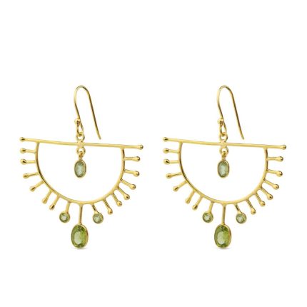 Semi-Circle Dangle Earrings in Gold-Plated & 925 Sterling Silver with Peridot